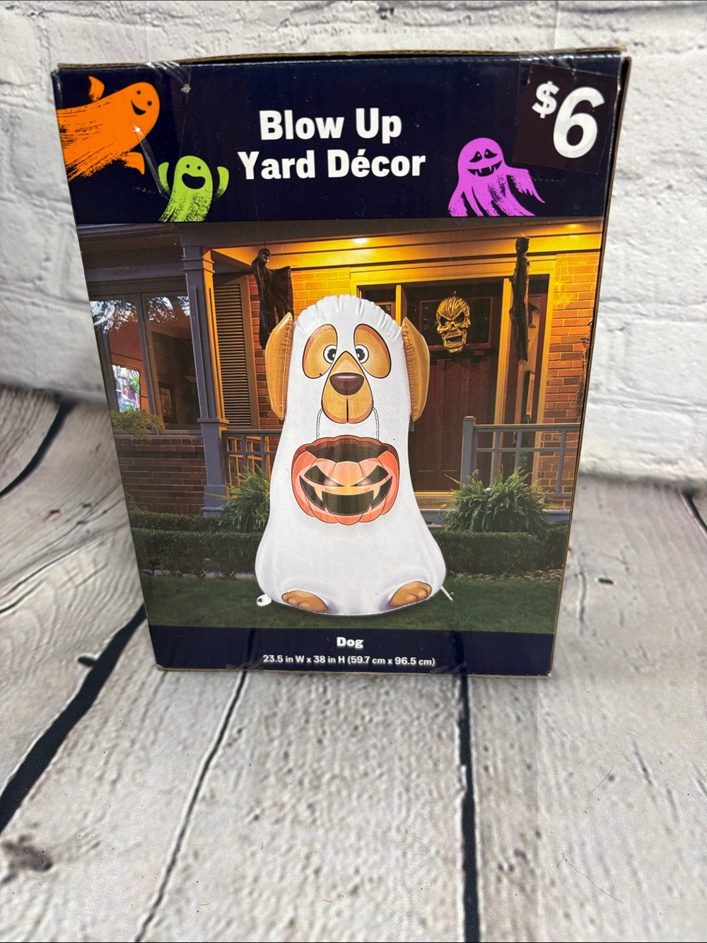 White Dog Halloween Inflatable Yard Décor - Ghost with Pumpkin